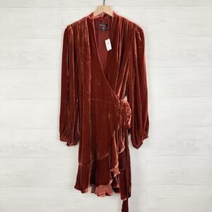 Banana Republic Womens XXL Aida Velvet Wrap Mini Dress Cabin Red Silk‎ Blend NWT